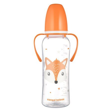 CANPOL 11/845 Butelka standardowa z uchwytami 250ml CUTE ANIMALS pomarańczowa CANPOL 11/845 Butelka standardowa z uchwytami 250ml CUTE ANIMALS pomarańczowa