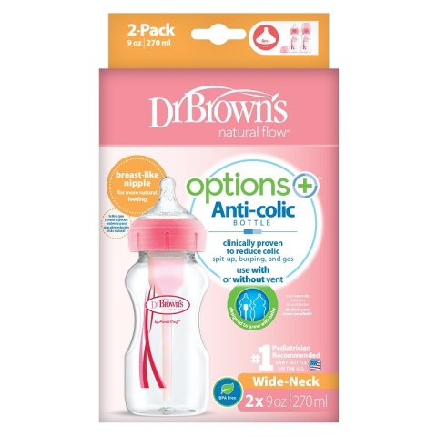 Dr.Browns WB92601 Butelka szeroka szyjka 270 ml PP OPTIONS PLUS 2 PAK różowy Dr.Browns WB92601 Butelka szeroka szyjka 270 ml PP OPTIONS PLUS 2 PAK różowy