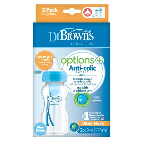 Dr.Browns WB92602 Butelka szeroka szyjka 270 ml PP OPTIONS PLUS 2 PAK niebieski Dr.Browns WB92602 Butelka szeroka szyjka 270 ml PP OPTIONS PLUS 2 PAK niebieski