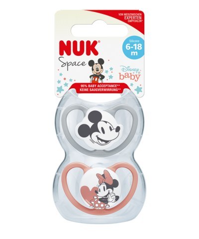 NUK 176286 Smoczek 6-18 uspokajający silikonowy SPACE MYSZKA MIKI 2szt