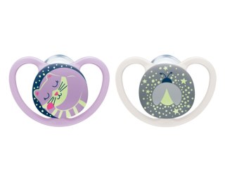 NUK 736619 Smoczek 6-18m silikon SPACE NIGHT 2 szt.