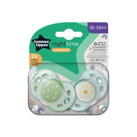 TOMMEE TIPPEE TTP43340094 Smoczki uspokajające NIGHT TIME 18-36m mix 2pak TOMMEE TIPPEE TTP43340094 Smoczki uspokajające NIGHT TIME 18-36m mix 2pak