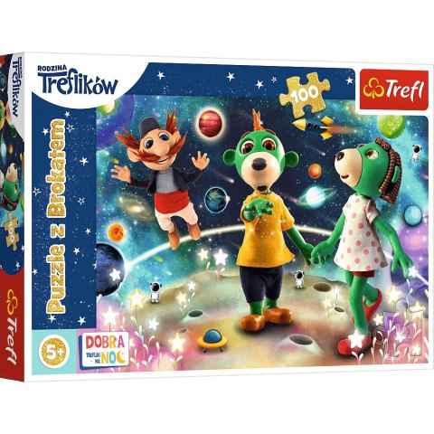 TREFL 14824 Puzzle 100 Glitter - Trefliki wśród gwiazd - Dobranoc, Trefliki na noc*